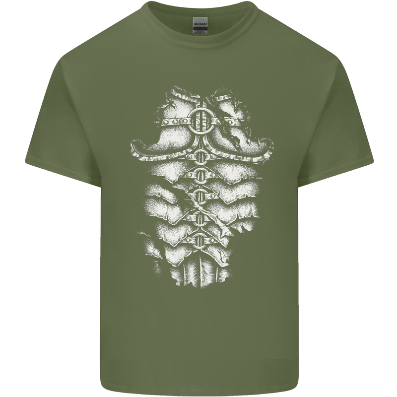 Roman Armour Fancy Dress Warrior Gym MMA Mens Cotton T-Shirt Tee Top Military Green