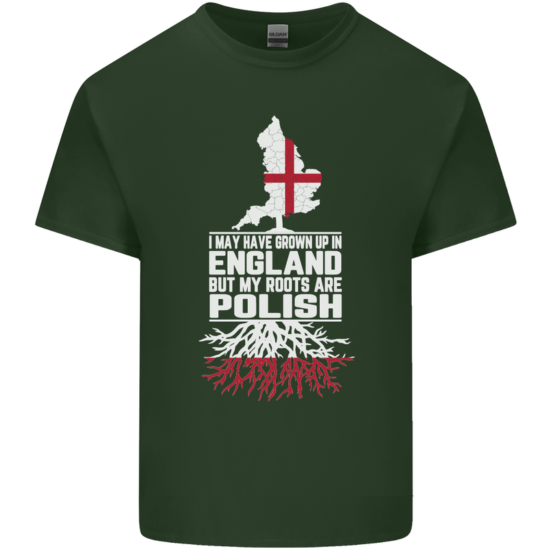 Roots In Poland Polish Polska Flag Orzel Mens Cotton T-Shirt Tee Top Forest Green