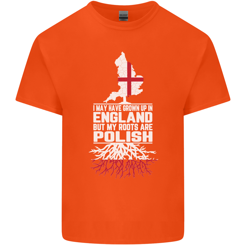 Roots In Poland Polish Polska Flag Orzel Mens Cotton T-Shirt Tee Top Orange