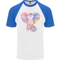 Mandala Art Elephant Contemporary Mens S/S Baseball T-Shirt White/Royal Blue