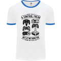 Control Freak Funny Gaming Gamer Mens White Ringer T-Shirt White/Royal Blue