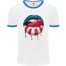 Sexy USA Flag Lips America July 4th Mens White Ringer T-Shirt White/Royal Blue
