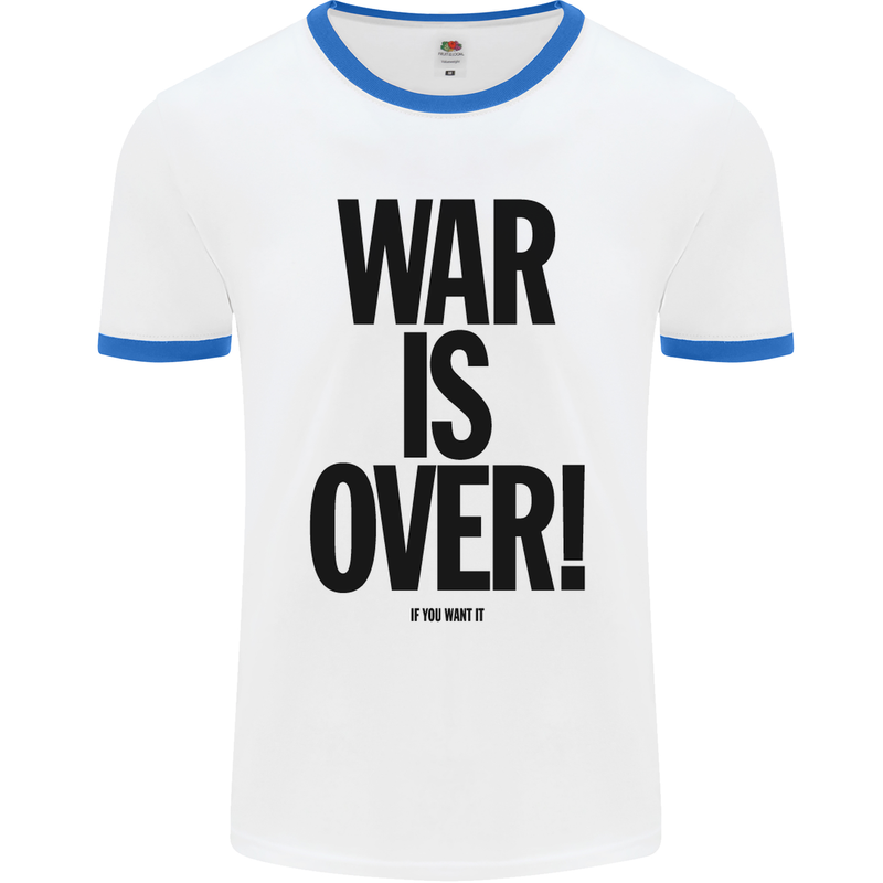War Is Over if You Want It John Lennon Mens White Ringer T-Shirt White/Royal Blue