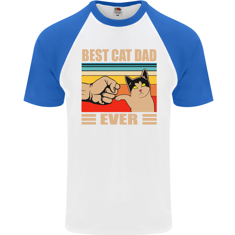 Best Cat Dad Ever Funny Father's Day Mens S/S Baseball T-Shirt White/Royal Blue