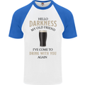 Hellow Darkness My Old Friend Funny Alcohol Mens S/S Baseball T-Shirt White/Royal Blue