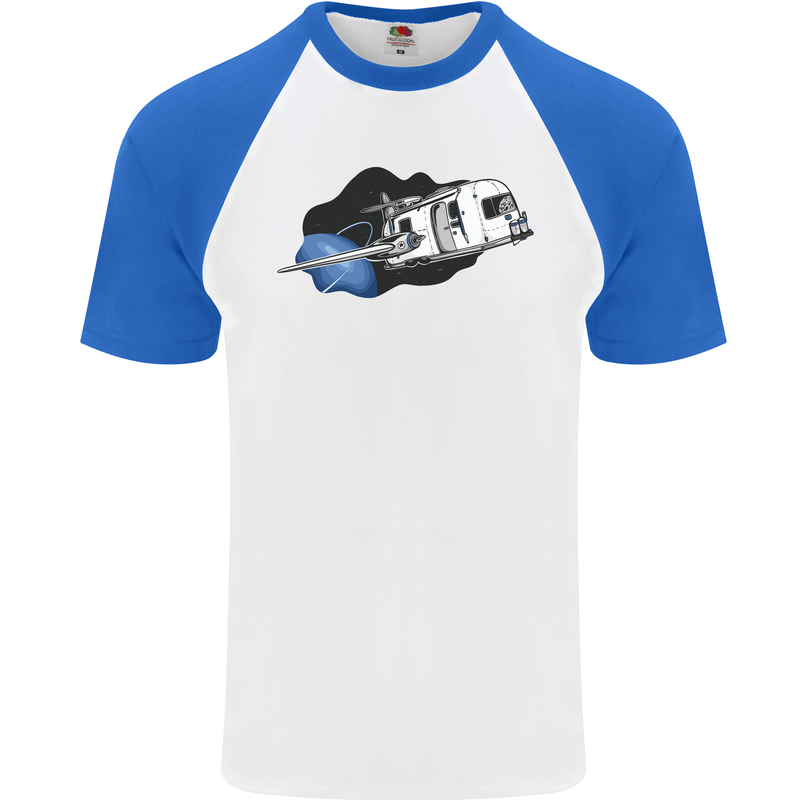 Funny Caravan Space Shuttle Caravanning Mens S/S Baseball T-Shirt White/Royal Blue