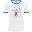 Vitruvian Biker Motorcycle Motorbike Mens White Ringer T-Shirt White/Royal Blue