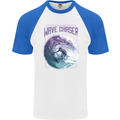 Wave Chaser Surfing Surfer Mens S/S Baseball T-Shirt White/Royal Blue