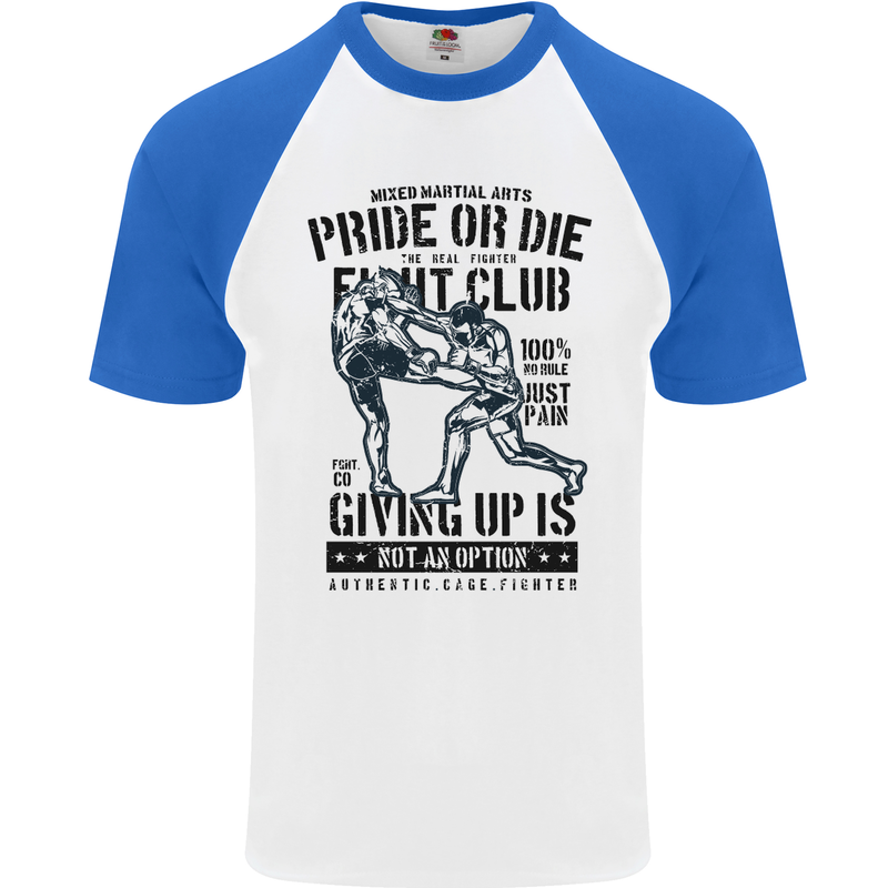 Pride MMA Muay Thai Mixed Martial Arts Mens S/S Baseball T-Shirt White/Royal Blue
