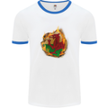 The Welsh Flag Fire Effect Wales Mens White Ringer T-Shirt White/Royal Blue