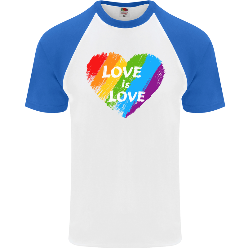 LGBT Love Is Love Gay Pride Day Awareness Mens S/S Baseball T-Shirt White/Royal Blue
