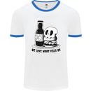What We Love Kills Us Burger Food Skull Mens White Ringer T-Shirt White/Royal Blue