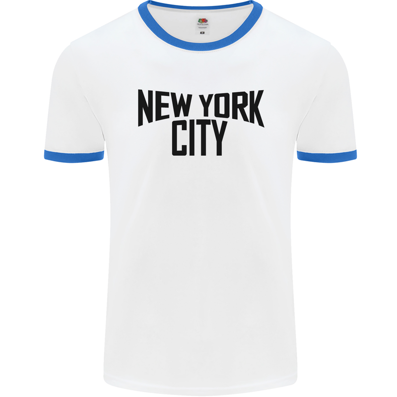 New York City as Worn by John Lennon Mens White Ringer T-Shirt White/Royal Blue