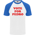 Vote For Pedro Mens S/S Baseball T-Shirt White/Royal Blue