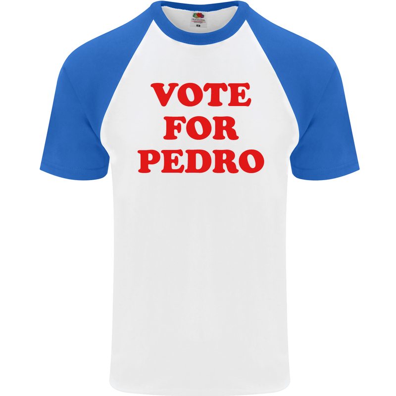Vote For Pedro Mens S/S Baseball T-Shirt White/Royal Blue