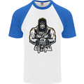 Jiu Jitsu Gorilla MMA Martial Arts Karate Mens S/S Baseball T-Shirt White/Royal Blue