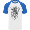 Scuba Diving Octopus Diver Mens S/S Baseball T-Shirt White/Royal Blue