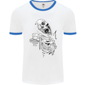Zombie Cheer Skull Halloween Alcohol Beer Mens Ringer T-Shirt White/Royal Blue