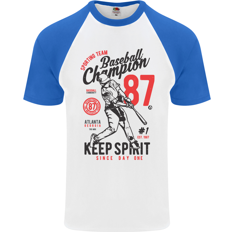 Baseball Champion Player Mens S/S Baseball T-Shirt White/Royal Blue