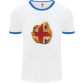 Union Jack Flag Fire Effect Great Britain Mens White Ringer T-Shirt White/Royal Blue
