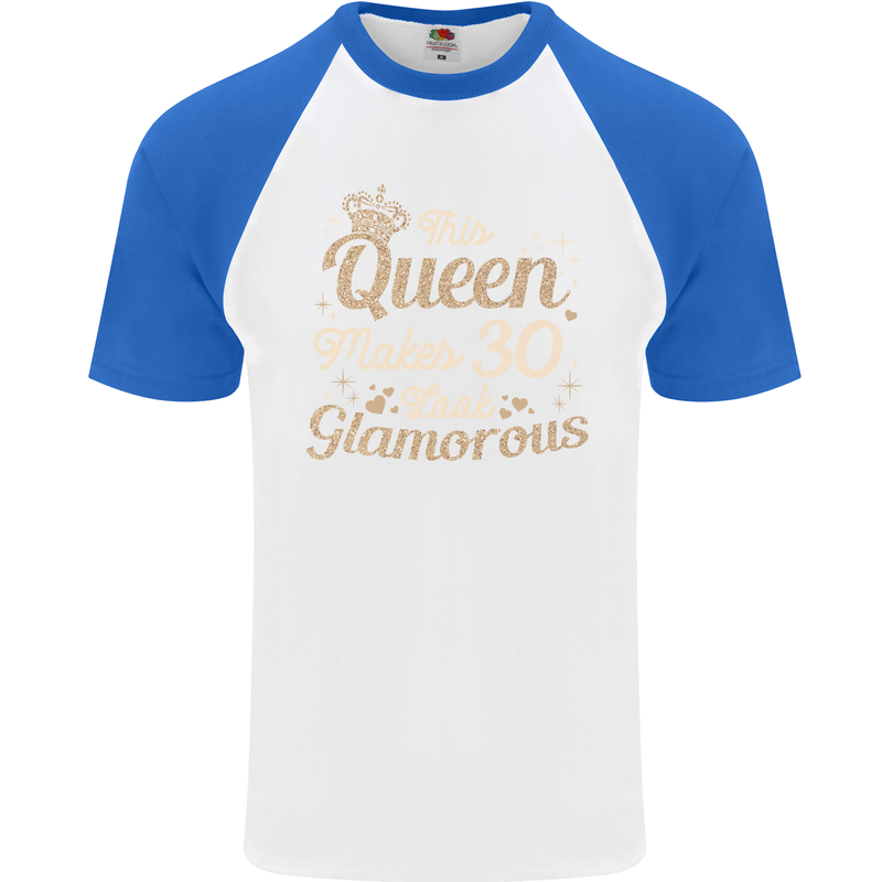 30th Birthday Queen Thirty Years Old 30 Mens S/S Baseball T-Shirt White/Royal Blue