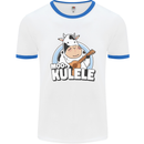 Mookulele Funny Cow Playing Ukulele Guitar Mens White Ringer T-Shirt White/Royal Blue