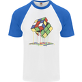 Dripping Rubik Cube Funny Puzzle Mens S/S Baseball T-Shirt White/Royal Blue
