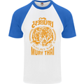 Muay Thai Fighter Warrior MMA Martial Arts Mens S/S Baseball T-Shirt White/Royal Blue