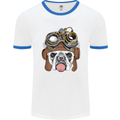 Steampunk Bulldog Mens White Ringer T-Shirt White/Royal Blue