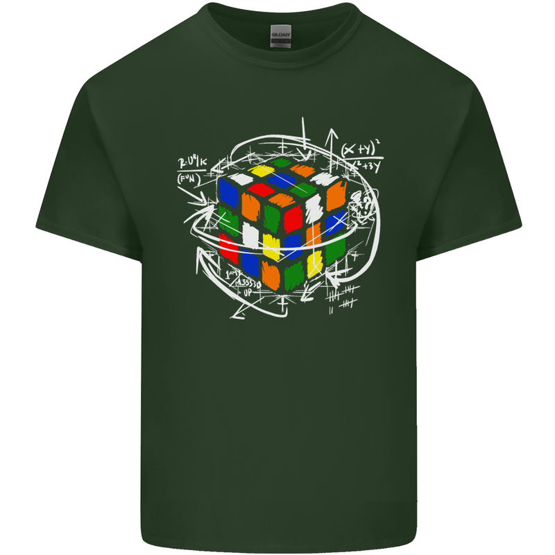 Rubik's Cube Equation Funny Puzzle Enigma Mens Cotton T-Shirt Tee Top Forest Green