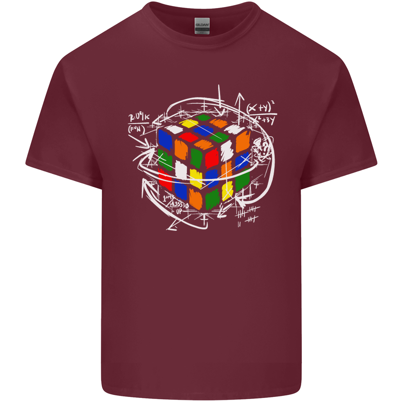Rubik's Cube Equation Funny Puzzle Enigma Mens Cotton T-Shirt Tee Top Maroon
