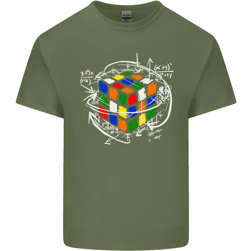 Rubik's Cube Equation Funny Puzzle Enigma Mens Cotton T-Shirt Tee Top Military Green
