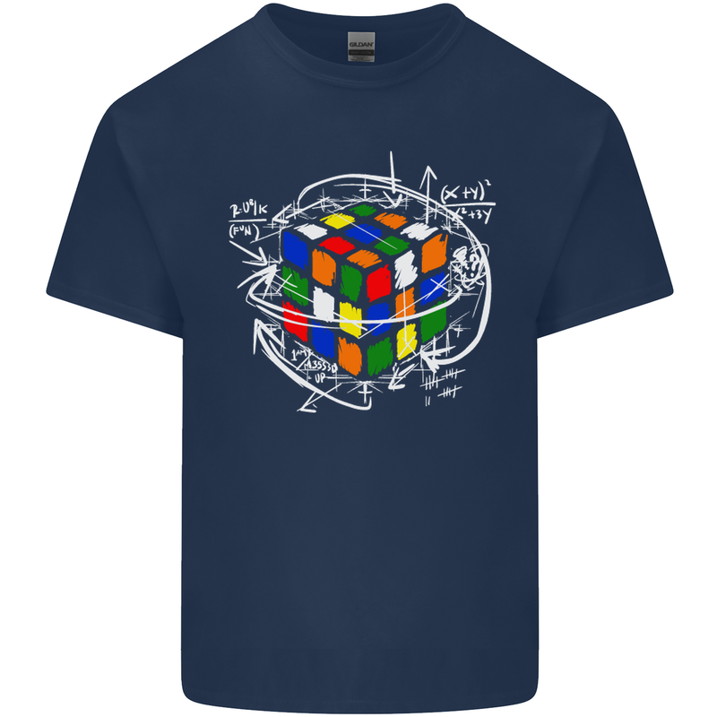 Rubik's Cube Equation Funny Puzzle Enigma Mens Cotton T-Shirt Tee Top Navy Blue