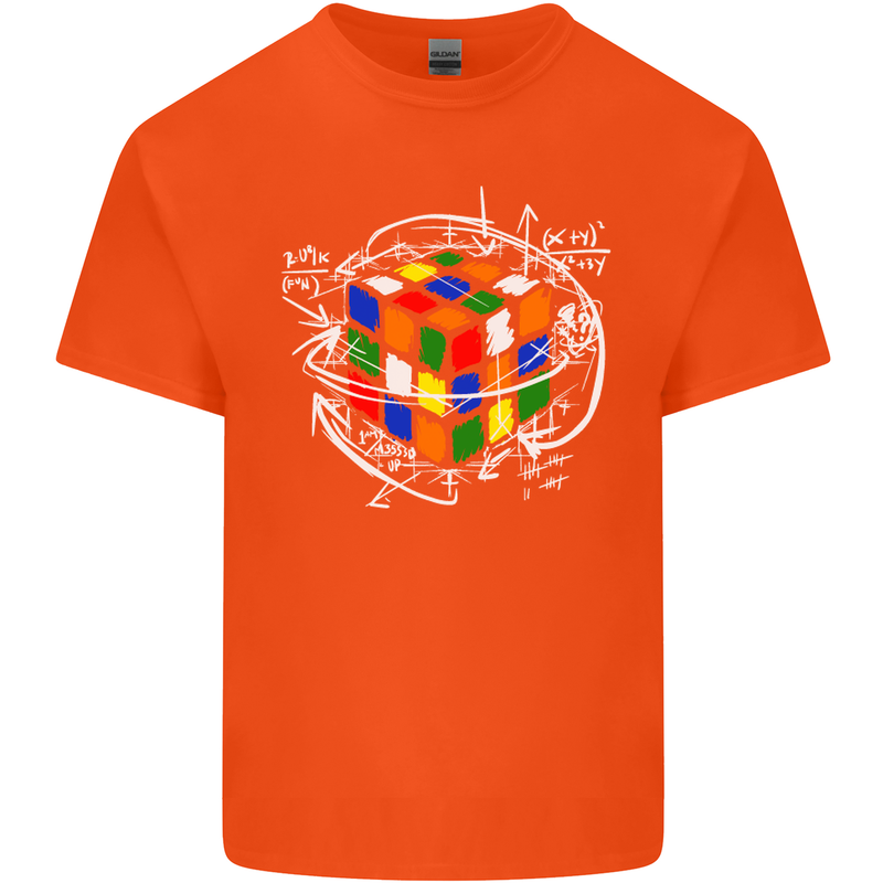 Rubik's Cube Equation Funny Puzzle Enigma Mens Cotton T-Shirt Tee Top Orange