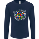 Rubix Cube Equation Funny Puzzle Enigma Mens Long Sleeve T-Shirt Navy Blue