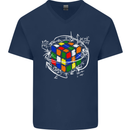 Rubix Cube Equation Funny Puzzle Enigma Mens V-Neck Cotton T-Shirt Navy Blue