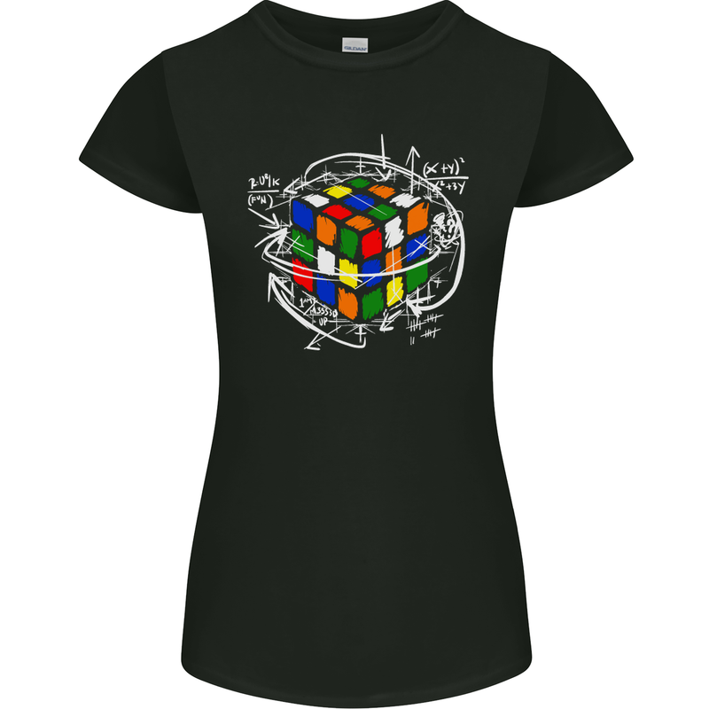 Rubix Cube Equation Funny Puzzle Enigma Womens Petite Cut T-Shirt Black