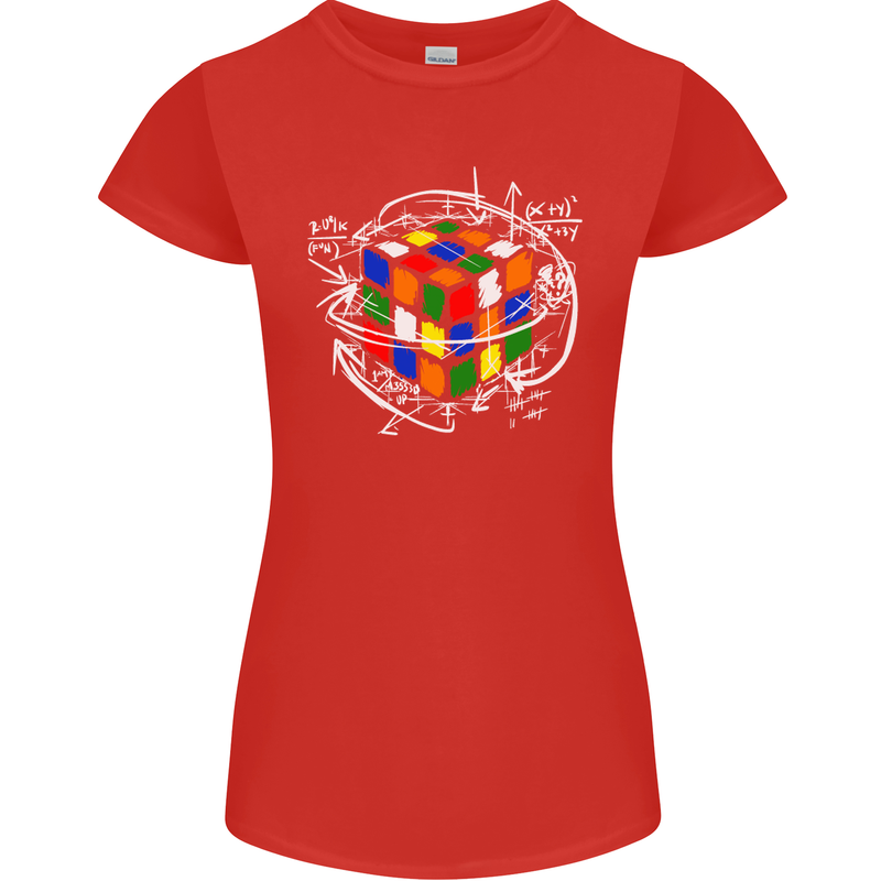 Rubix Cube Equation Funny Puzzle Enigma Womens Petite Cut T-Shirt Red
