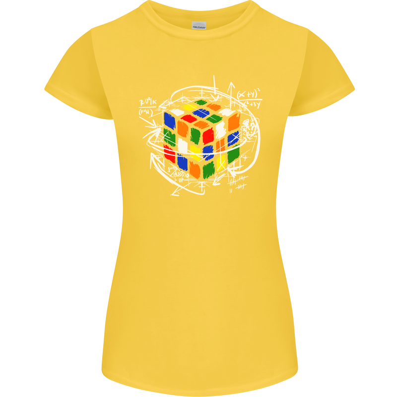 Rubix Cube Equation Funny Puzzle Enigma Womens Petite Cut T-Shirt Yellow