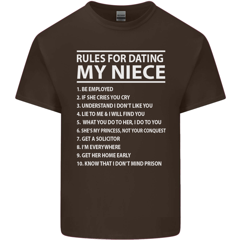 Rules for Dating My Niece Uncle's Day Funny Mens Cotton T-Shirt Tee Top Dark Chocolate