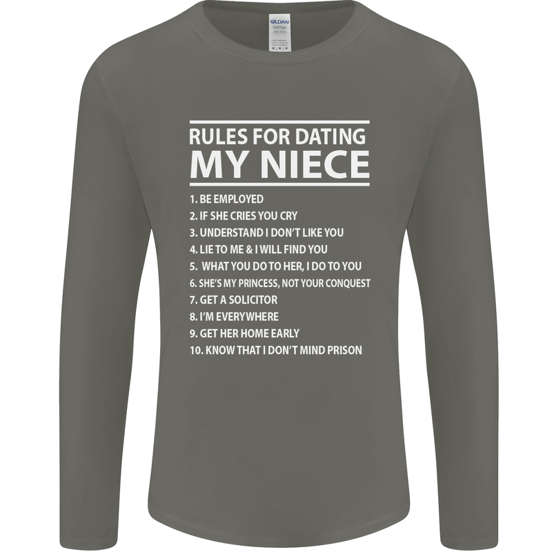 Rules for Dating My Niece Uncle's Day Funny Mens Long Sleeve T-Shirt Charcoal