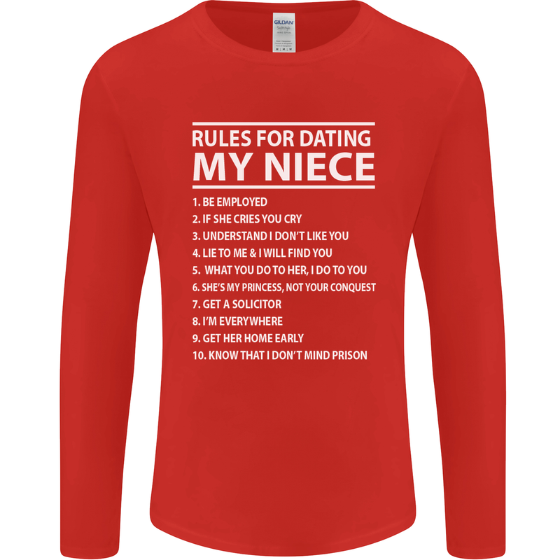 Rules for Dating My Niece Uncle's Day Funny Mens Long Sleeve T-Shirt Red