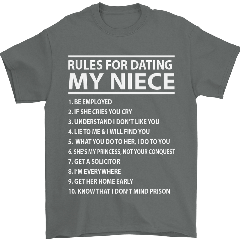 Rules for Dating My Niece Uncle's Day Funny Mens T-Shirt Cotton Gildan Charcoal