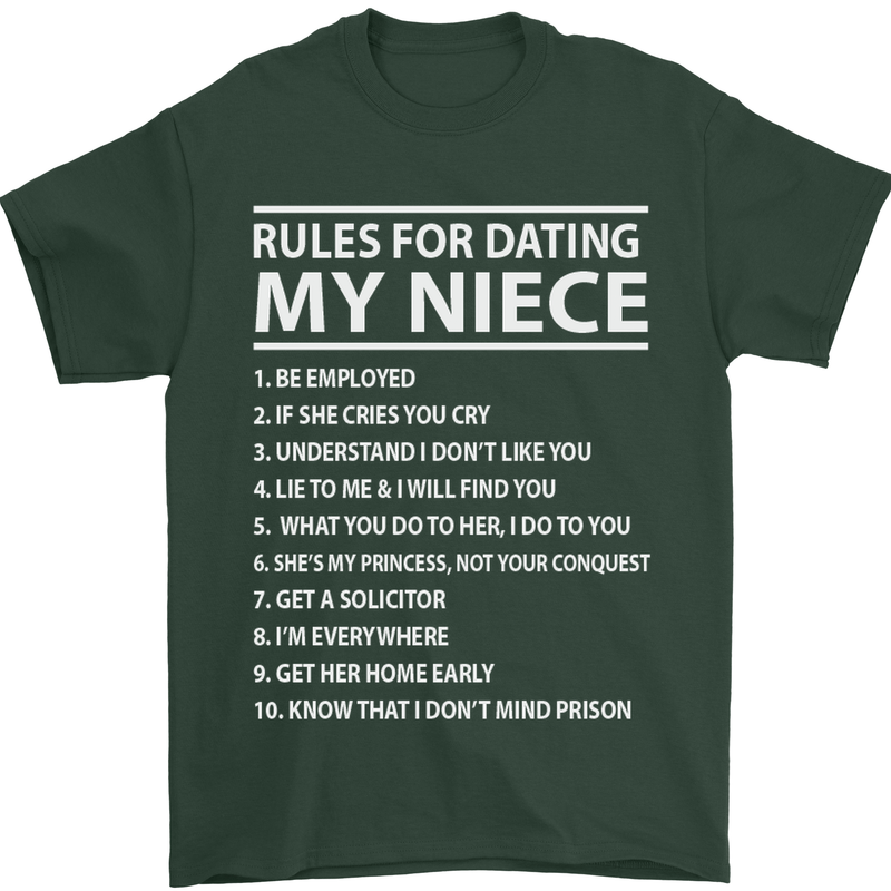 Rules for Dating My Niece Uncle's Day Funny Mens T-Shirt Cotton Gildan Forest Green