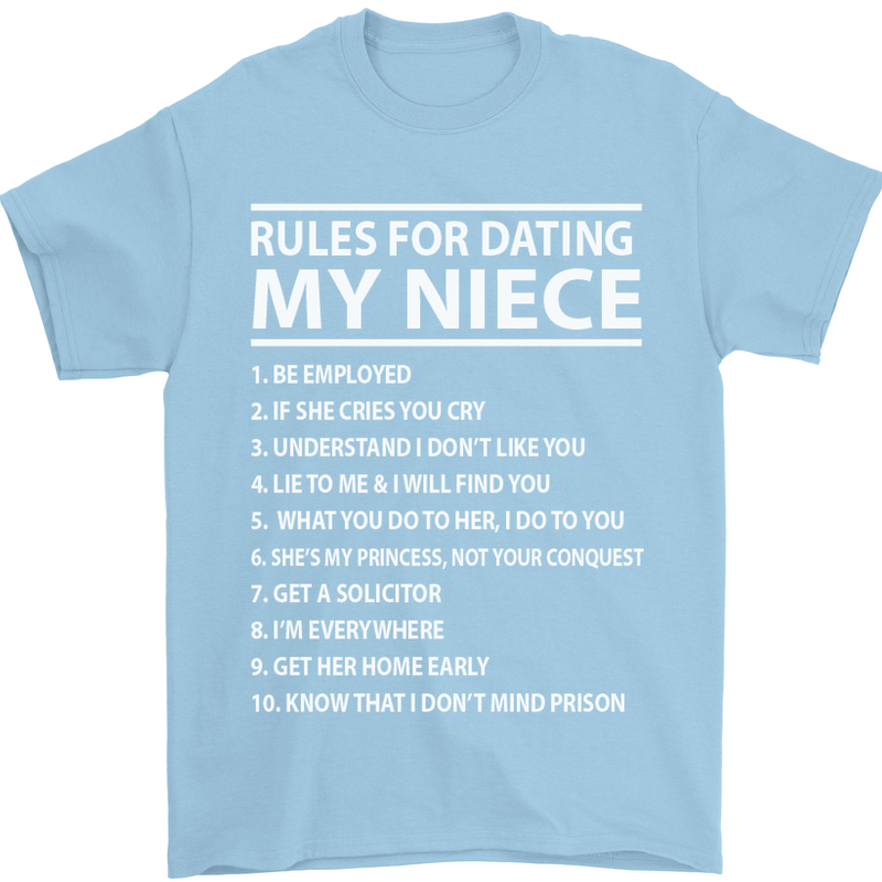 Rules for Dating My Niece Uncle's Day Funny Mens T-Shirt Cotton Gildan Light Blue
