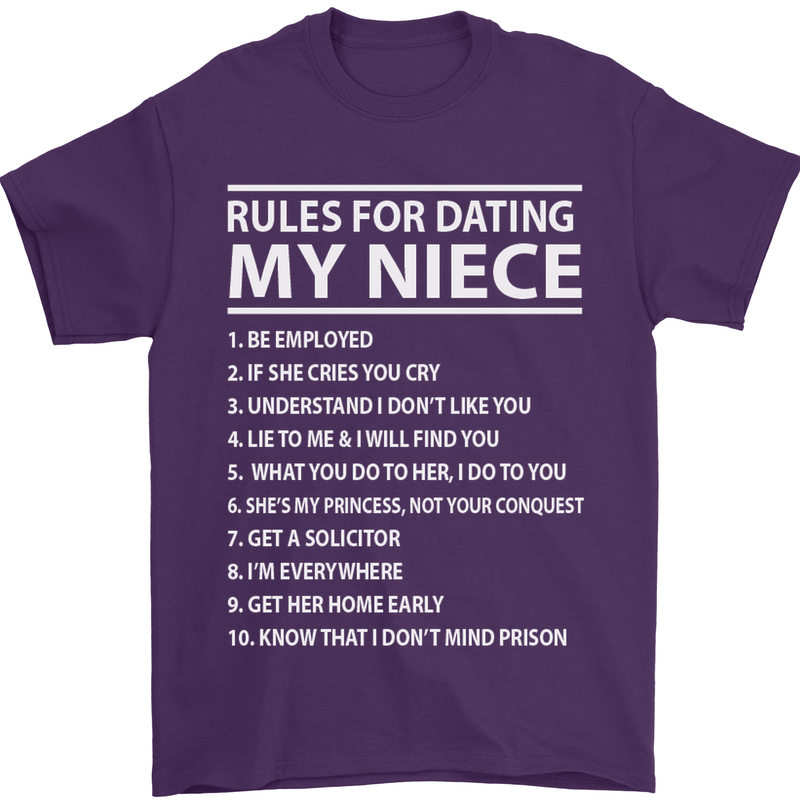 Rules for Dating My Niece Uncle's Day Funny Mens T-Shirt Cotton Gildan Purple