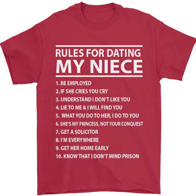 Rules for Dating My Niece Uncle's Day Funny Mens T-Shirt Cotton Gildan Red