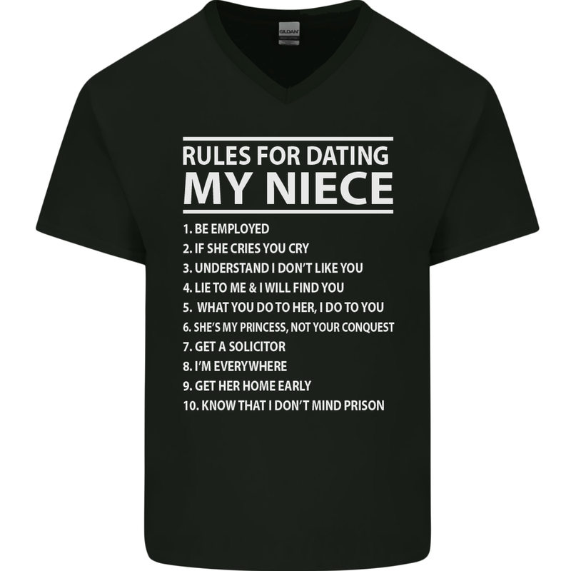 Rules for Dating My Niece Uncle's Day Funny Mens V-Neck Cotton T-Shirt Black
