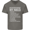 Rules for Dating My Niece Uncle's Day Funny Mens V-Neck Cotton T-Shirt Charcoal