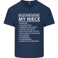 Rules for Dating My Niece Uncle's Day Funny Mens V-Neck Cotton T-Shirt Navy Blue